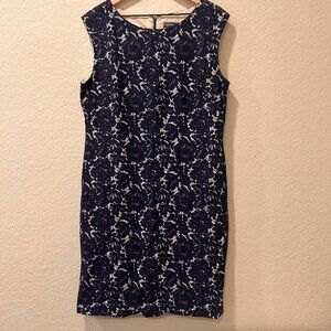 Donna Ricco Scoop Neck Sleeveless Blue FLoral Lace Dress Women's size 14